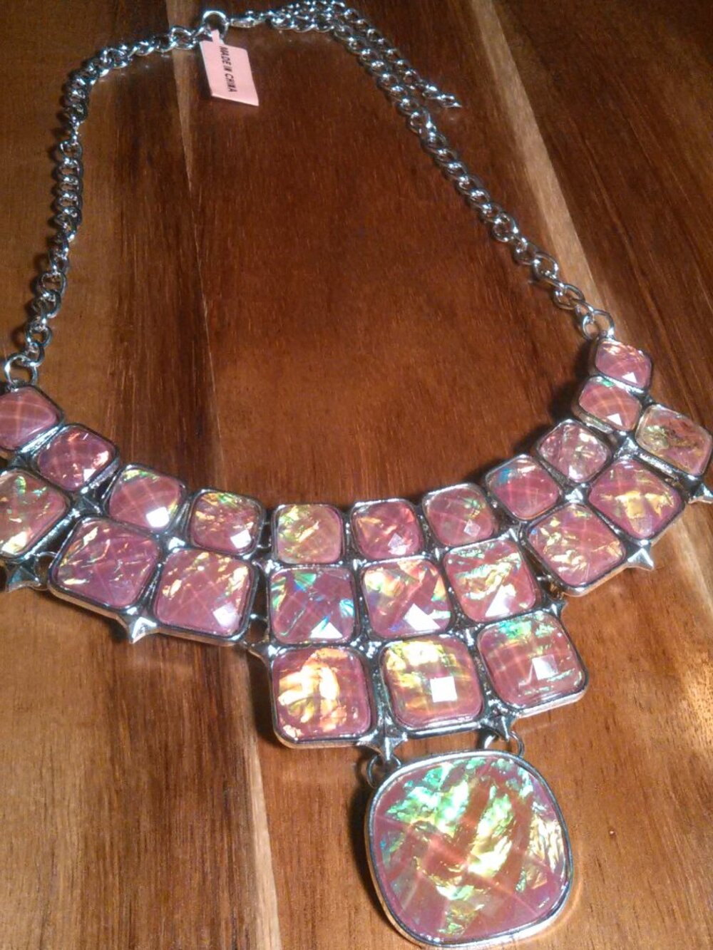 Shimmery Pink Stone Princess Design Necklace (15 to 18 Inch)